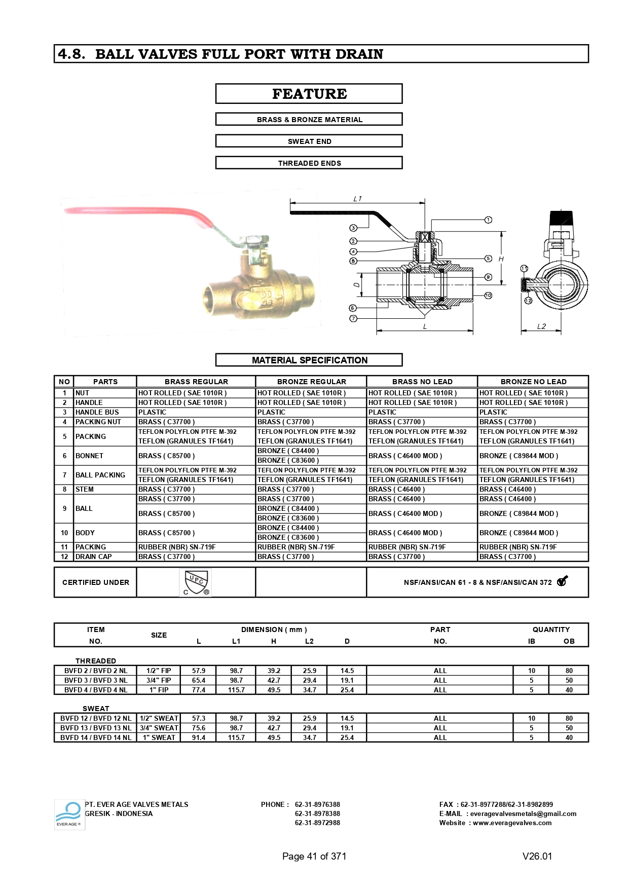 BALL VALVES FULL WITH DRAIN - BVFD 2-4, BVFD 12-14